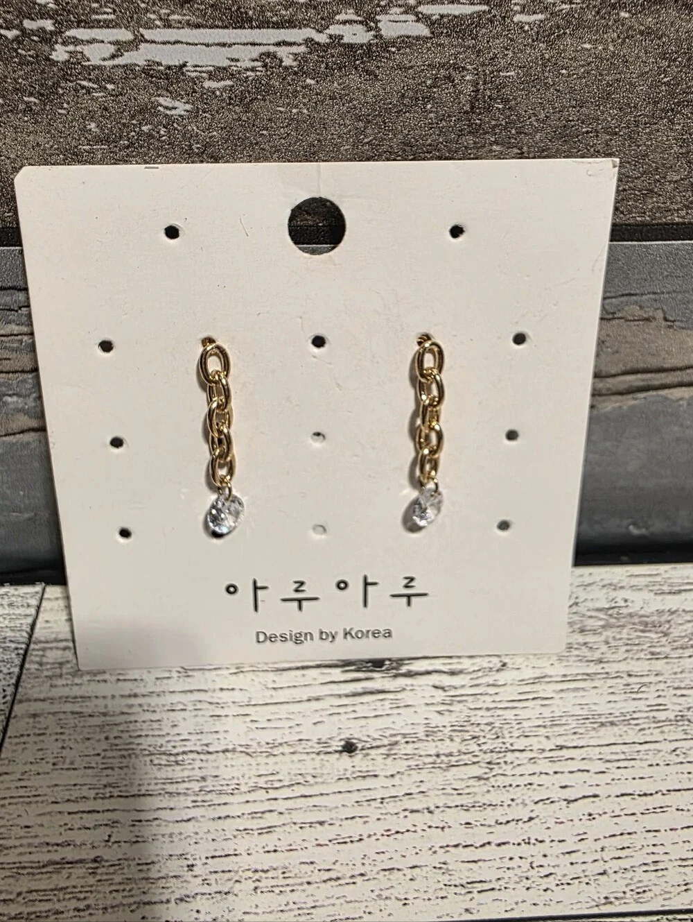 Gold Chain Drop Earrings with Clear Crystal Accent -